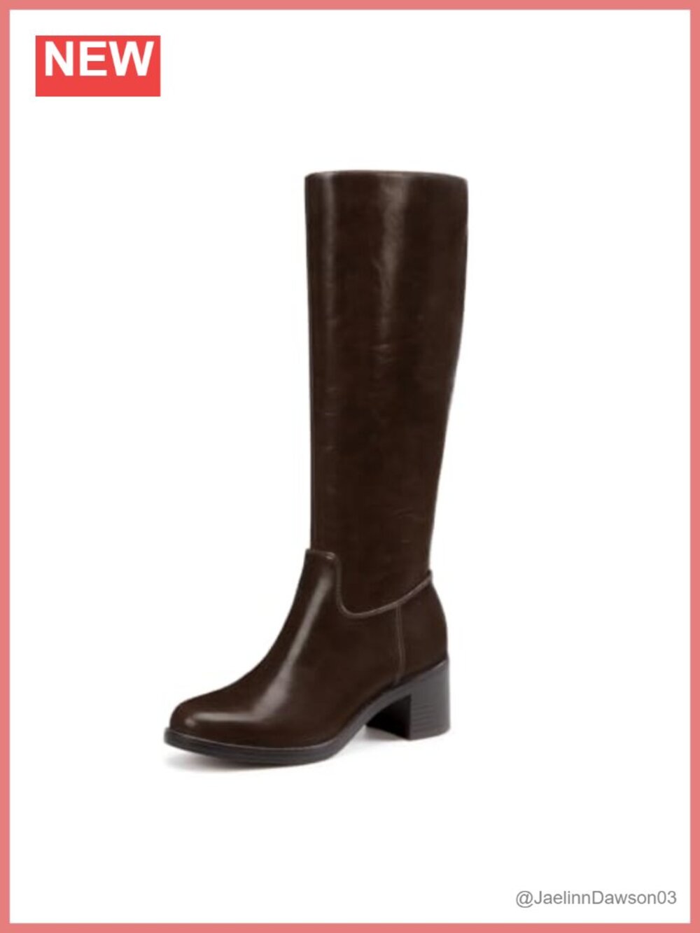 Knee High Boots Faux Leather Round Toe Chunky Heel Side Zip